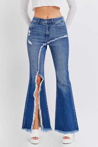 High Rise Layered Flare with Slit Jeans - Boutique Bella BellaJeans