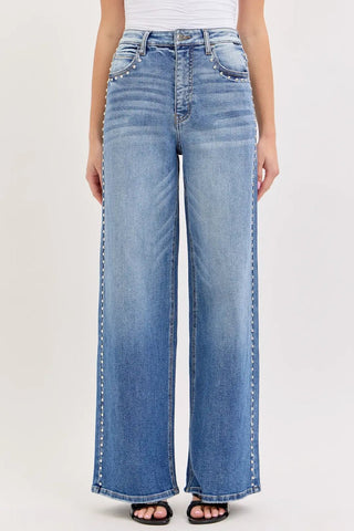 High Rise Studded Wide Leg - Boutique Bella BellaJeans