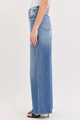 High Rise Studded Wide Leg - Boutique Bella BellaJeans