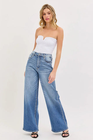 High Rise Studded Wide Leg - Boutique Bella BellaJeans