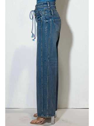 High - Rise Wide Leg Jeans with Double Waist - Boutique Bella BellaJeans