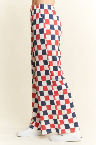 High Waist Checkered Straight Leg Knit Pants - Boutique Bella BellaPants