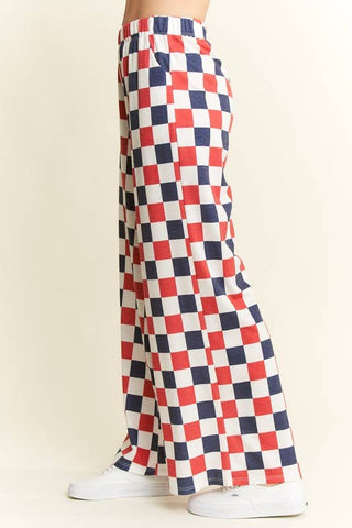 High Waist Checkered Straight Leg Knit Pants - Boutique Bella BellaPants
