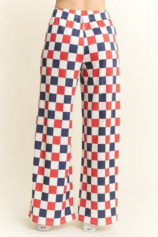 High Waist Checkered Straight Leg Knit Pants - Boutique Bella BellaPants