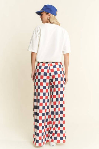 High Waist Checkered Straight Leg Knit Pants - Boutique Bella BellaPants