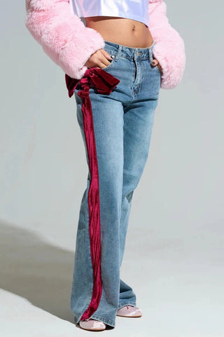 High - Waist Straight - Leg Jeans with Red Bow - Boutique Bella BellaJeans