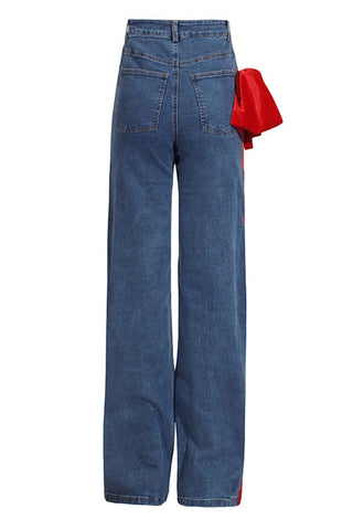 High - Waist Straight - Leg Jeans with Red Bow - Boutique Bella BellaJeans