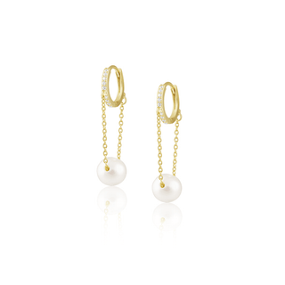 Hillary Pearl Chain Huggies - Boutique Bella Bella