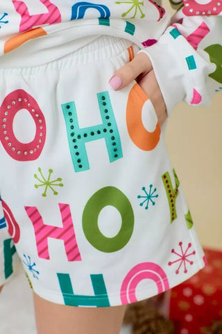 HO HO HO Shorts With Rhinestones - Boutique Bella BellaShorts