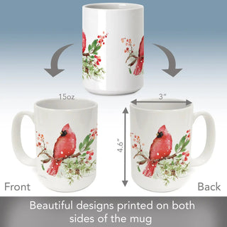 "Holiday Cardinals" 15 oz. Decorative Ceramic Mug - Boutique Bella BellaCoffee mug