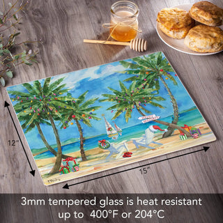 "Holiday Palms" Tempered Glass Cutting Board 15" X 12" - Boutique Bella BellaCutting Board