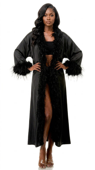 Hollywood Glam Satin Duster - Black - Boutique Bella BellaDuster