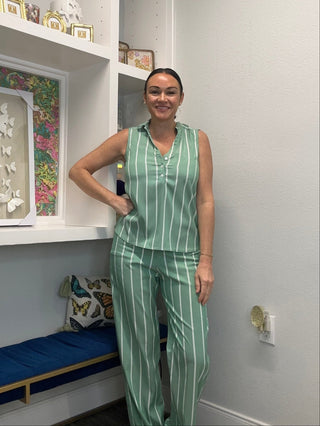 Horizon Stripe Pants - Green - Boutique Bella BellaPants
