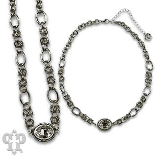 Horizontal oval crystal pendant on chain necklace - Boutique Bella BellaNecklaces