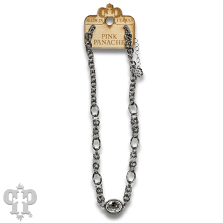 Horizontal oval crystal pendant on chain necklace - Boutique Bella BellaNecklaces