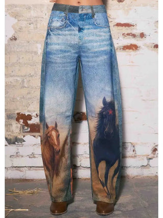 Horse Print Barrel Jeans - Boutique Bella BellaJeans