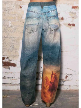 Horse Print Barrel Jeans - Boutique Bella BellaJeans