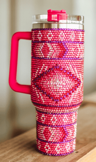 Hot Pink Aztec Rhinestone 40oz Tumbler - Boutique Bella BellaTumbler