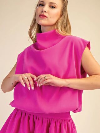 Hot Pink Mock Neck Balloon Top - Boutique Bella Bellatop