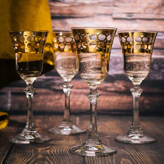 Crystal Gold Italian Design Red Wine Glasses Double Row Gold Set Of 4 Wine Glasses