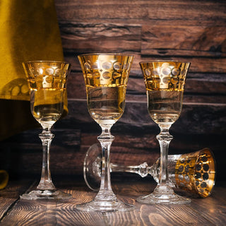 Crystal Gold Italian Design Red Wine Glasses Double Row Gold Set Of 4 Wine Glasses