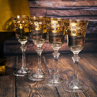 Crystal Gold Italian Design Red Wine Glasses Double Row Gold Set Of 4 Wine Glasses