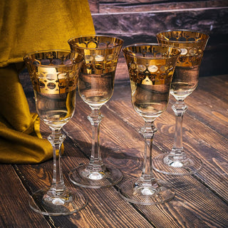 Crystal Gold Italian Design Red Wine Glasses Double Row Gold Set Of 4 Wine Glasses
