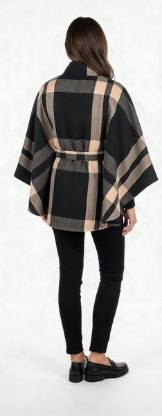 Camel Plaid Belted Wrap