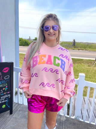Queen of Sparkles-Peach Wave & 'Beach' Sweatshirt