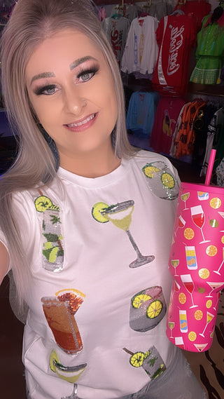 Queen Of Sparkles-White Multi Drink Tee