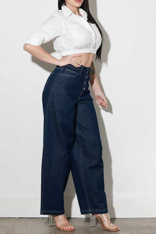 Indigo Slight Barrel Baggy Jeans - Vibrant - Boutique Bella BellaJeans