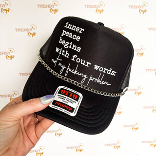 Inner Peace Begins With Four Words Graphic Trucker Hat - Boutique Bella BellaTrucker Hat