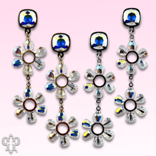 Iridescent bead double circle earring with Austrian crystal - Boutique Bella BellaEarrings