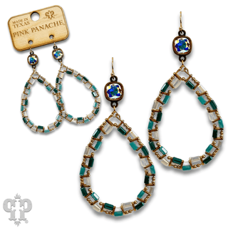 Iridescent finish bead teardrop earring with Austrian crystal - Boutique Bella BellaEarrings