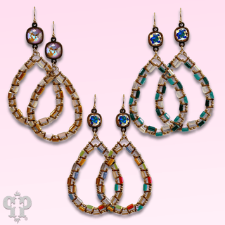 Iridescent finish bead teardrop earring with Austrian crystal - Boutique Bella BellaEarrings