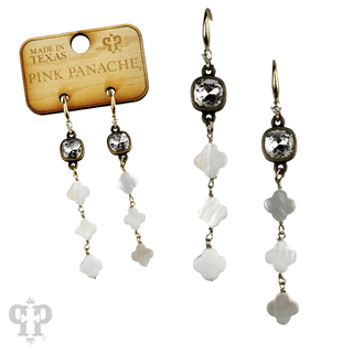 Iridescent pearl clover shape earring, Austrian crystal - Boutique Bella BellaEarrings