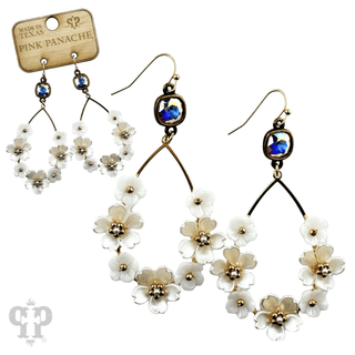 Iridescent pearl flower charm teardrop earring, Austrian crystal - Boutique Bella BellaEarrings