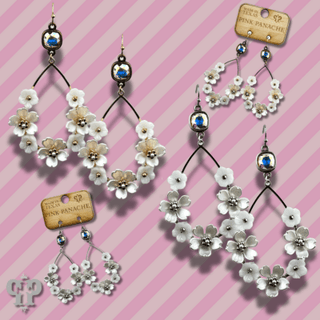 Iridescent pearl flower charm teardrop earring, Austrian crystal - Boutique Bella BellaEarrings