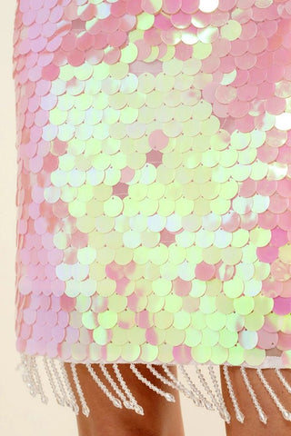 Iridescent Pink Starlight Fringe Mini - Boutique Bella BellaDress
