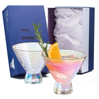 Iridescent Lustered Stemless Martini Glasses Set Of 2 Hammered Cocktail Martini Glasses Luxury Gift
