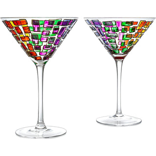 Italian Multicolor Renaissance Stained Glass Rainbow Martini Glasses Set Of 2 By 9 2 - Boutique Bella Bella