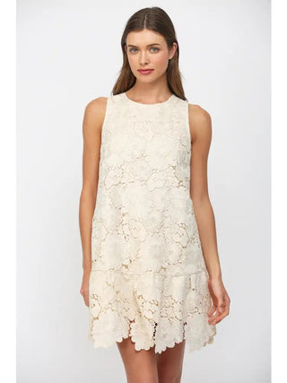 Ivory Floral Eyelet Bow - Back Mini Dress - Boutique Bella BellaDress