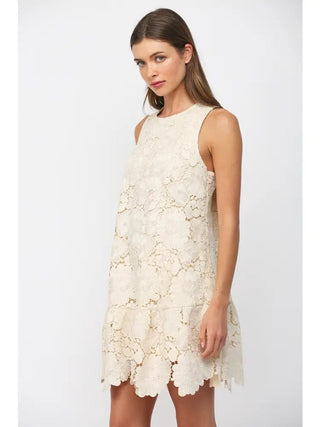 Ivory Floral Eyelet Bow - Back Mini Dress - Boutique Bella BellaDress