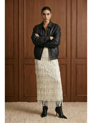 Ivory Fringe Affair Sequin Midi Skirt - Boutique Bella BellaSkirt