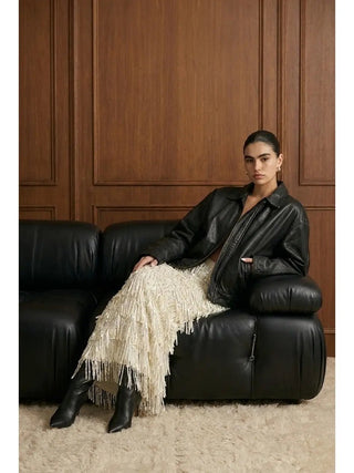 Ivory Fringe Affair Sequin Midi Skirt - Boutique Bella BellaSkirt