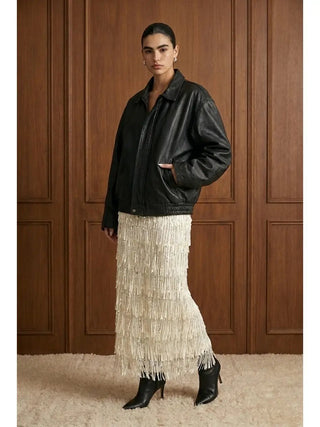 Ivory Fringe Affair Sequin Midi Skirt - Boutique Bella BellaSkirt