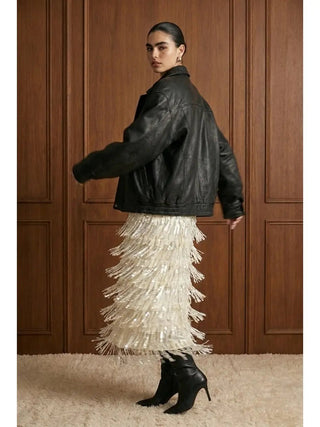 Ivory Fringe Affair Sequin Midi Skirt - Boutique Bella BellaSkirt