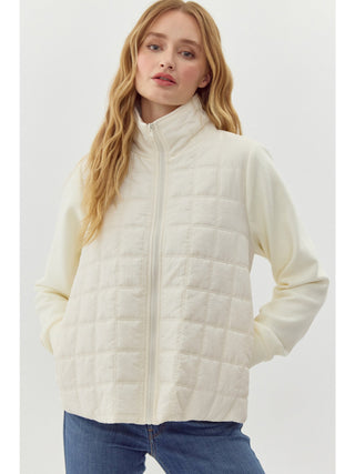 Ivory Knit Sleeve Puffy Jacket - Boutique Bella BellaJacket