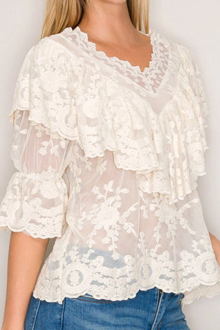Ivory Lace Blouse - Boutique Bella BellaBLOUSE