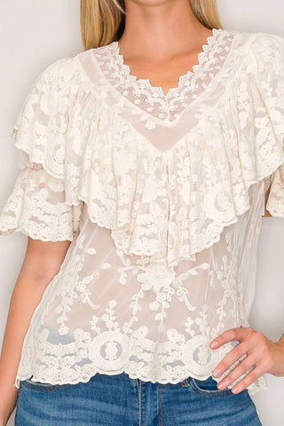 Ivory Lace Blouse - Boutique Bella BellaBLOUSE